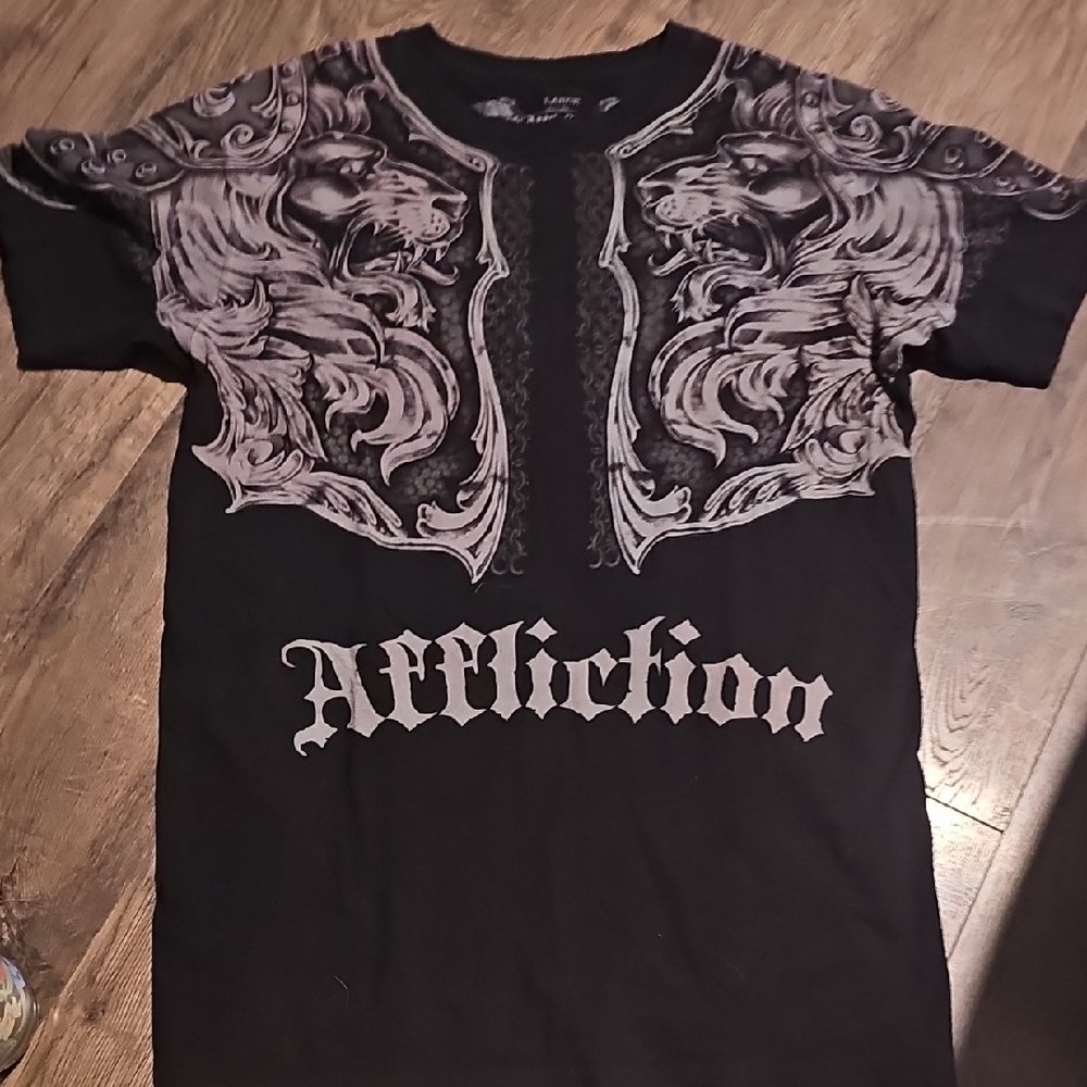 Affliction Gladiator Lion Black  Gray Graphic Tee Shirt Large Vintage Men